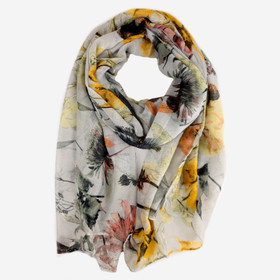 Huivi kukkakuvioitu -Harmaa