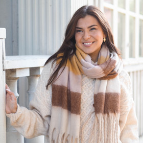 VENIZ Paksu huivi raidallinen -Ruskea