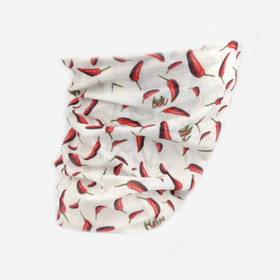 Valkoinen Multiscarf -tuubihuivi chili-kuosilla