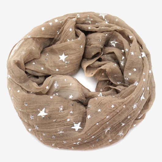Beige Tuubihuivi hopeatähtiprintti