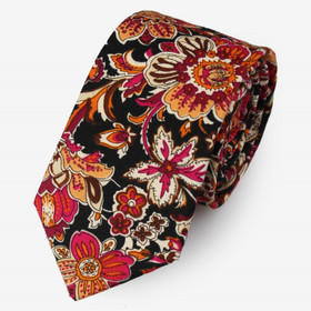 Musta-oranssi solmio 70mm- Kukka-kuosi