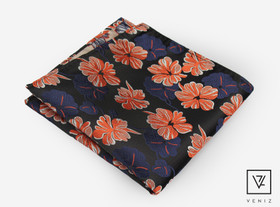 Taskuliina Sininen oranssinsävyisellä kukkakuosilla 