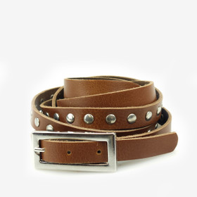 Nahkakietaisuvyö 15mm niiteillä -Ruskea
