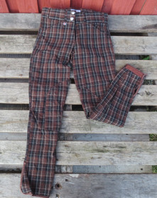 Ruskearuudulliset 36 koon ratsastushousut kangaspolvipaikoilla