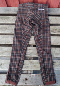 Ruskearuudulliset 36 koon ratsastushousut kangaspolvipaikoilla