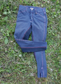 Farkkukangastyyppiset ratsastushousut pinkeillä ompeleilla 160 cm