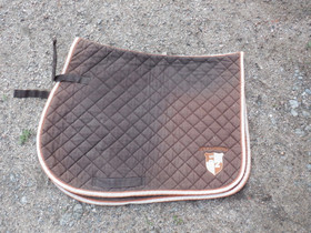 Horze tummanruskea satulahuopa valko-oransseilla kanteilla FULL