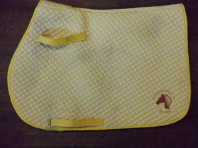 Keltainen satulahuopa yleissatulaan SUORA:n logolla, pieni FULL