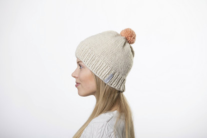 Beanie with light pink pom pom 