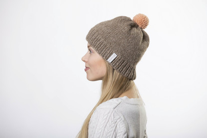 Beanie with light pink pom pom 