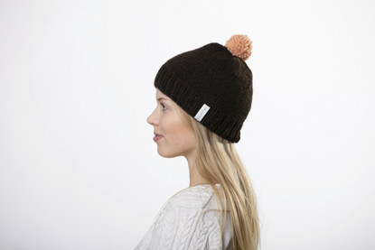 Beanie with light pink pom pom 
