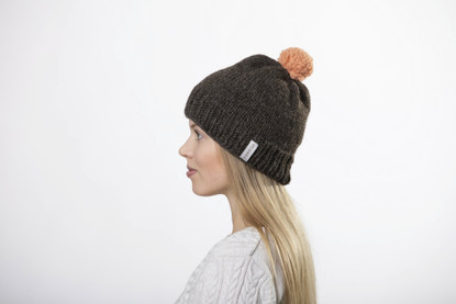 Beanie with light pink pom pom 