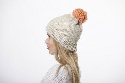Beanie with big light pink pom pom