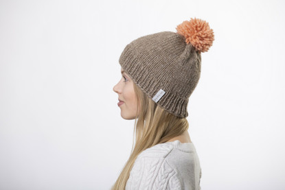 Beanie with big light pink pom pom