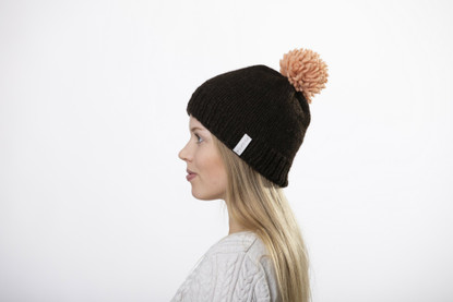 Beanie with big light pink pom pom