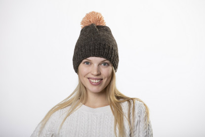 Beanie with big light pink pom pom