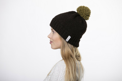 Beanie with big green pom pom