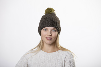 Beanie with big green pom pom