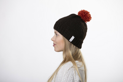 Beanie with big red pom pom