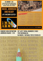1ManArmy 1/35 US 'Late' Serial Numbers 2 inch Sherman M4 maalausmaski