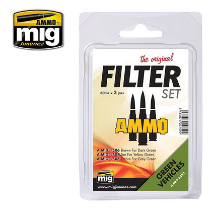 Ammo by Mig Filter Set Green Vehicles 3 x 30ml