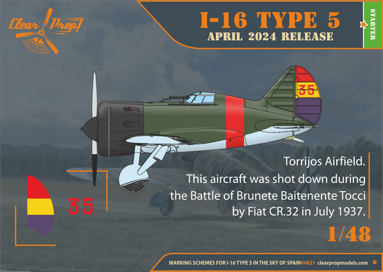 Clear Prop 1/48 I-16 Type 5 in the sky of Spain Early Version