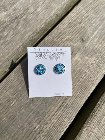 Lasikapussi nappikorvikset glitter, sininen 12mm