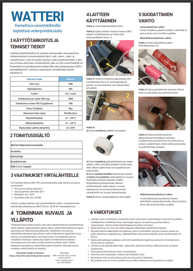 Watteri – Kannettava käänteisosmoosi vedenpuhdistin