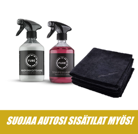 Fure sisäpesuaine 500 ml + Mikrokuituliina setti 5kpl MaxShine Microfiber All Purpose Towels + Muovinhoitoaine Fure 500 ml