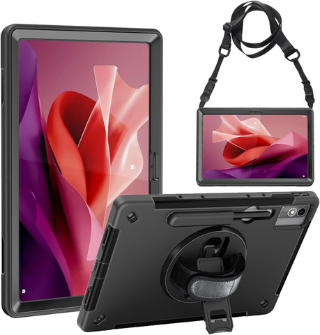 CMD Lenovo Tab P12 Rugged - Iskunkestävä suojakotelo, käsi- ja olkahihnalla