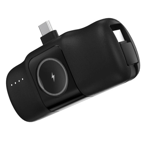 CMD 5000mAh 15W USB-C Mini Varavirtalähde sisäänrakennetulla USB-C-kaapelilla ja Apple Watch -laturilla-musta   
