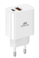 RIVACASE 20W USB-C ja USB-A laturi, valkoinen