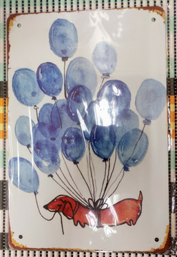 Metallikylttim mäyräkoira, 20x30 cm, mäyräkoira ja ilmapallot