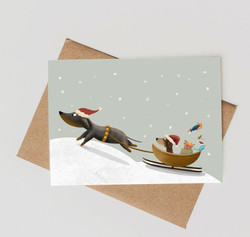 2-osainen joulukortti, mäyräkoira, 