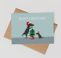 2-osainen joulukortti, mäyräkoira, 
