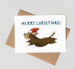 2-osainen joulukortti, kk mäyräkoira, 