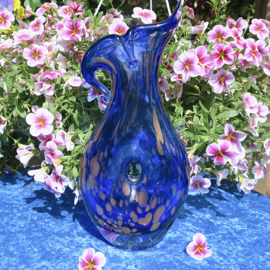 Maljakko 30cm reikä keskellä, käsinpuhallettu lasi ja lehtikultaa