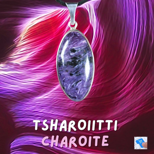 Hopeakorusetti tsharoiitti ovaalit korvakorut ja riipus. 64set2