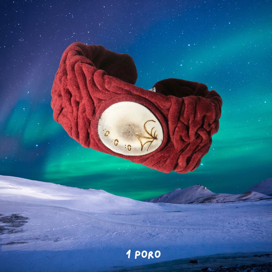 Nahkarannekoru poronsarvi, kaiverrettu poro, viininpunainen nro1