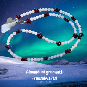 Kaulahelmet ruusukvartsi 4mm ja almandiini granaatti sipsit, 42cm