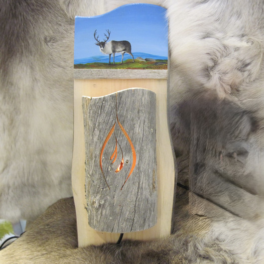 Seinälamppu kelopuu, jossa poro maisemamaalaus