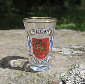 Shottilasi Suomi-Finland liput vaakunalla, aitokulta