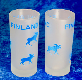 Juomalasi sininen hirvi flokattu, huurrettu drinkkilasi 