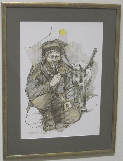 Taulu UKKO poromies ja poro 40x52cm lasitettu. Ranttila