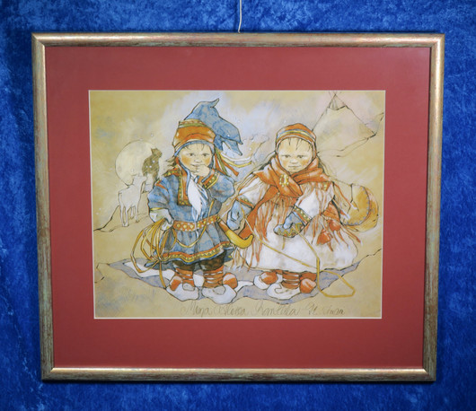 Taulu lapin lapset. Lasitettu 44x38,5cm. Ranttila