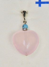 Riipus ruusukvartsi sydän ja turkoosivärjätty magnesiitti