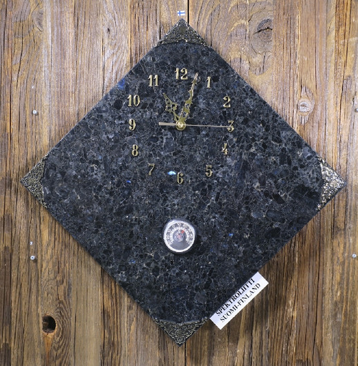 Seinäkello spektroliitti 30x30cm lämpömittarilla, kulmittain 54-1