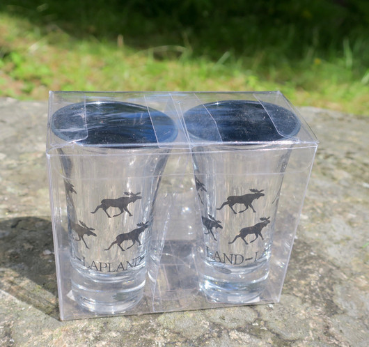 Shottilasit 2 kpl pakkaus Hirvi, hopeoitu, sisäpuoli musta