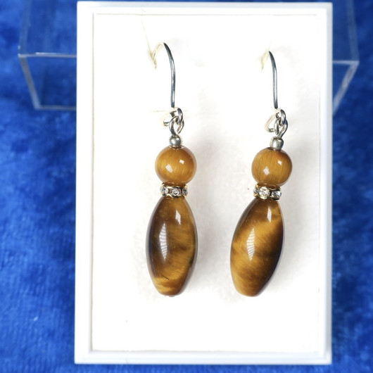 Korvakorut tiikerinsilmä, pitkät, zirkonikoristein