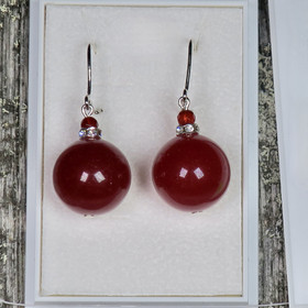 Korvakorut akaatti 14mm,viistehiottu karneoli zirkonikoristein KARPALO